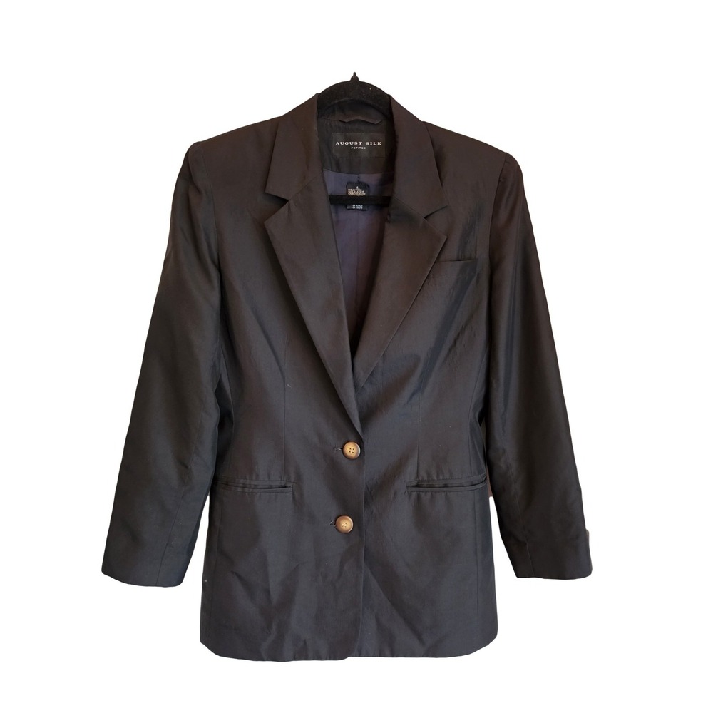 August Silk Petites Black Silk Jacket - Size 4P - 100% Silk Shell - Professional